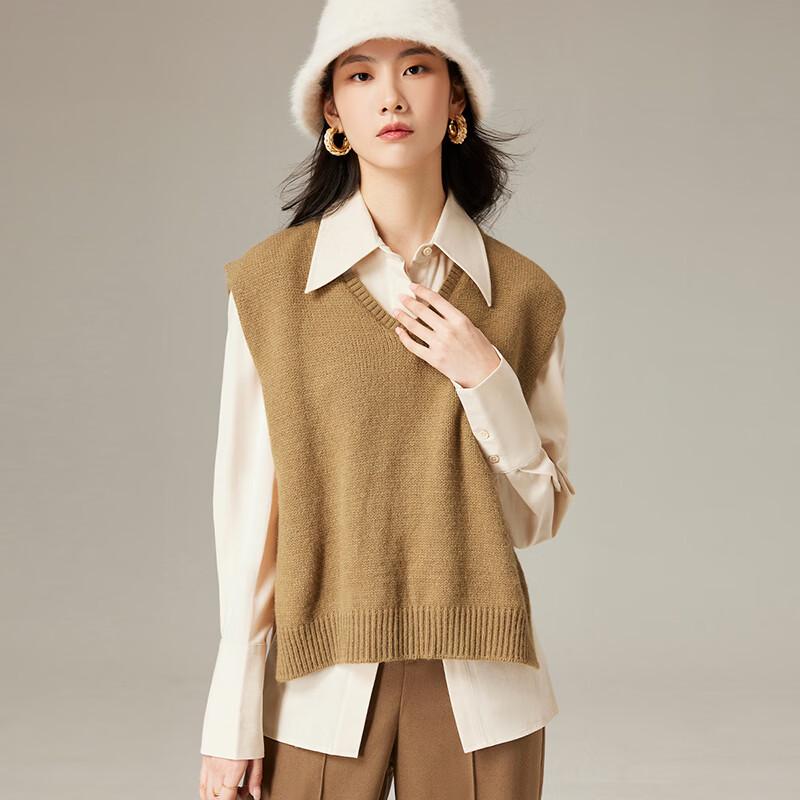Wudao Women's V-Neck Solid Knit Layering Vest