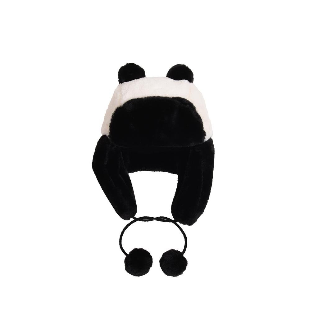 Vallée Malade Même Panda Chapeau Thunderbolt Femme Hiver Mignon Noir et Blanc Peluche Chaud Protection Oreilles Chapeau Bonnet de Ski Cyclisme