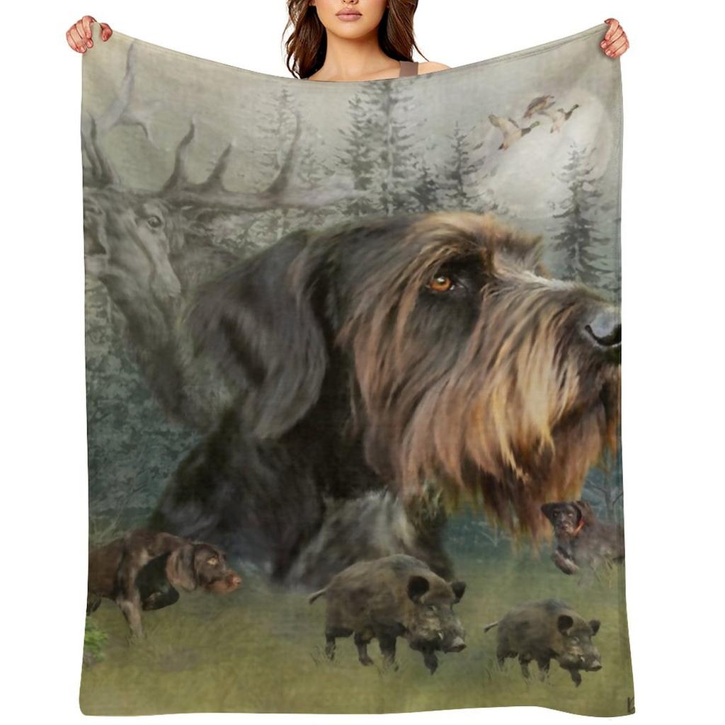 German Wirehaired Pointer, Boar Hunting Throw Blanket Decorative Beds Sofa Quilt Plush Bed Plaid Blankets
