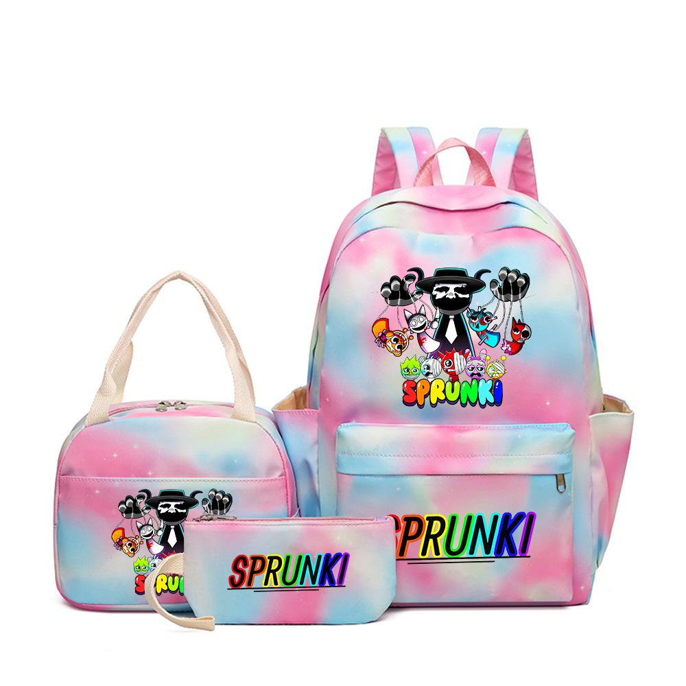 New Printed Rhythm Box Student School Bag Three-piece Casual Sprunki Backpack Crossbody Bag Pencil Bag D