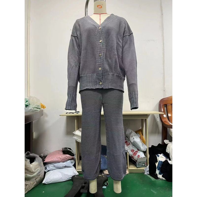 

Свободный повседневный трикотажный комплект в западном стиле с длинным рукавом (топ и брюки) Dark gray S