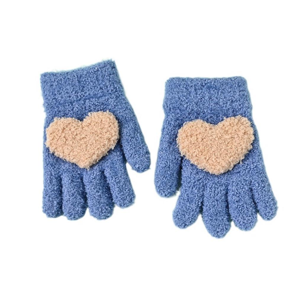 2Pairs Cute Children's Warm Gloves Heart Shaped Breathable Baby Knitted Mittens Keep Warm Windproof Solid Plush Gloves Winter