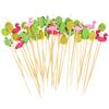 100pcs Hawaii Flamingo Pineapple Disposable Bamboo Food Pick Dessert Fruit Forks for Tropical Beach Birthday Wedding Party Decor