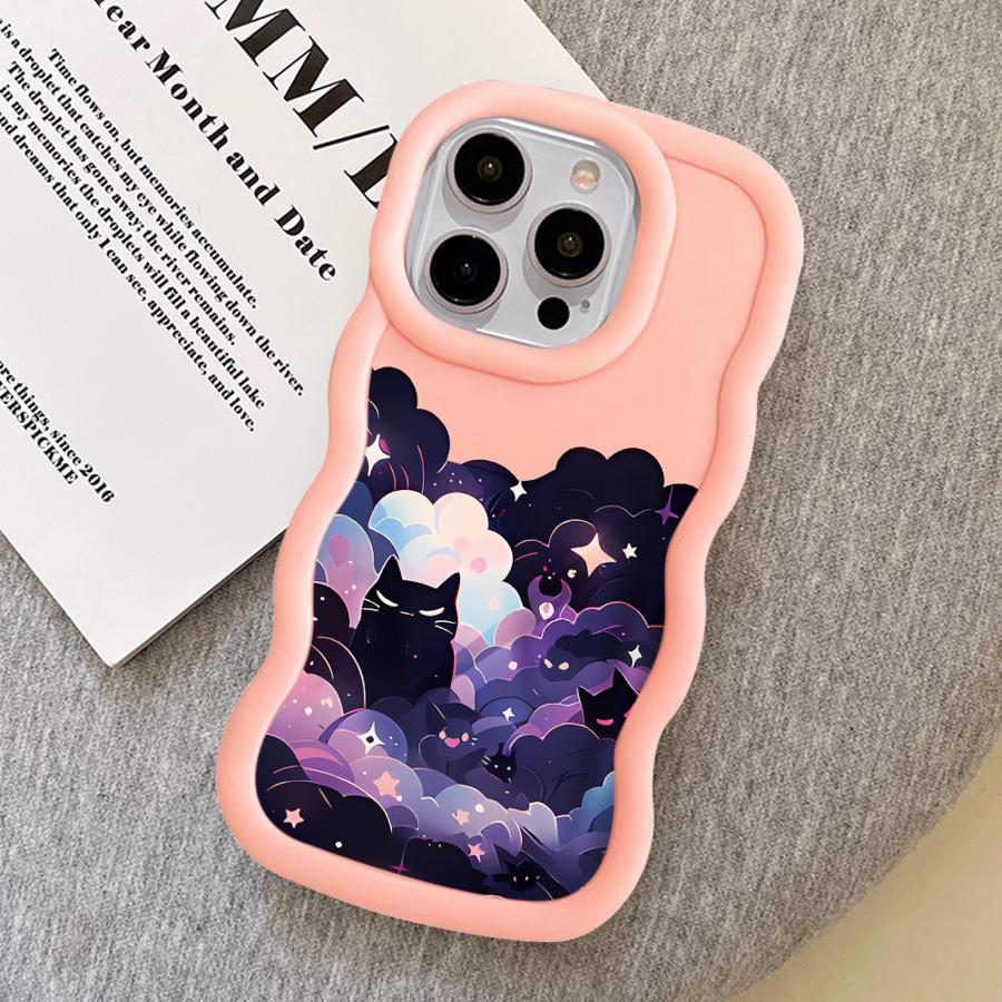 Case for iPhone 16 Pro Max XR 17 Air 15 Plus 8 13 11 12 14 Soft Phone Cover Black Cat Starry Night