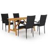 Garden Set - EXCLUSIVE HOUSE - 5 Pcs - Black - Oiled Acacia Table - Stackable Chairs