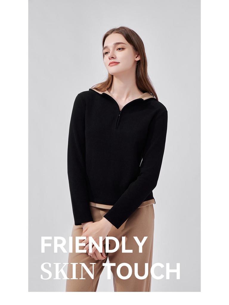 Women's Fleece-Lined Half-Zip Hoodie Sweater for Autumn and Winter