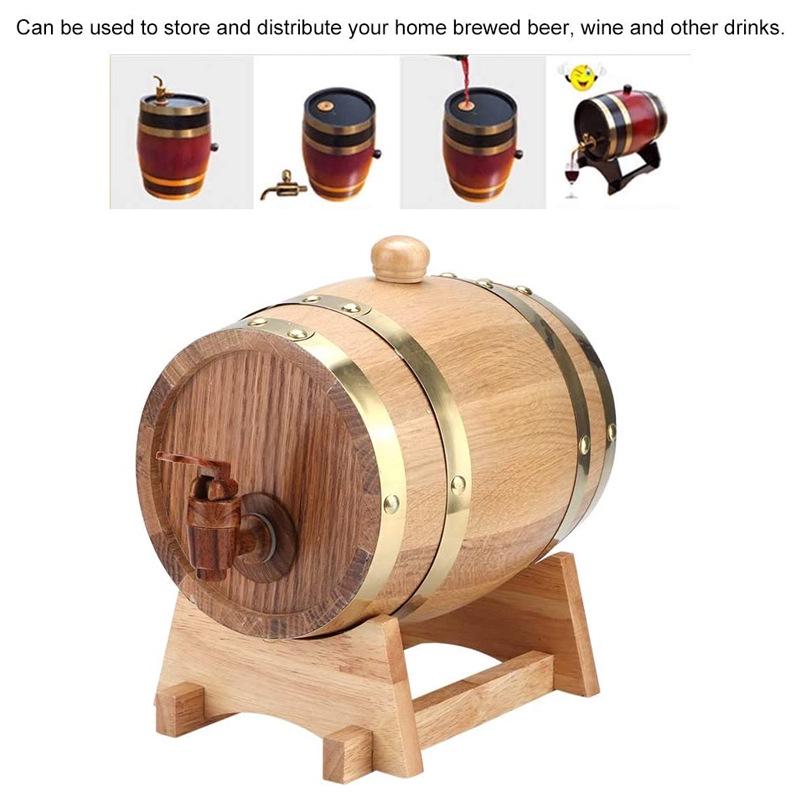 1.5L Red Oak Wooden Barrel for Home Brewing Whiskey and Red Wine