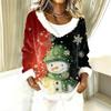 Dámský módní plyšový pulovr s výstřihem do V, tričko s dlouhým rukávem, vánoční potištěná mikina