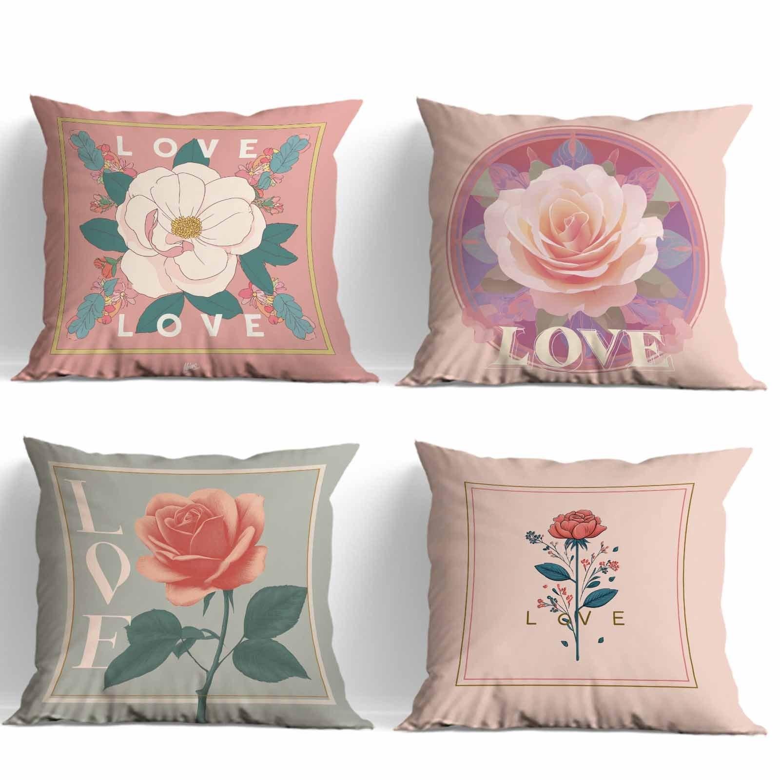 Пастельная наволочка  Любовь  с цветочным принтом - Наволочка с принтом роз для дивана, спальни, гостиной 4PC-45x45cm