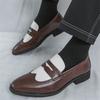 New Black White Brown Mixed Penny Loafers Men Pointed Slip On Casual Shoes Wedding Dress Homecoming Footwear Zapatos Hombre