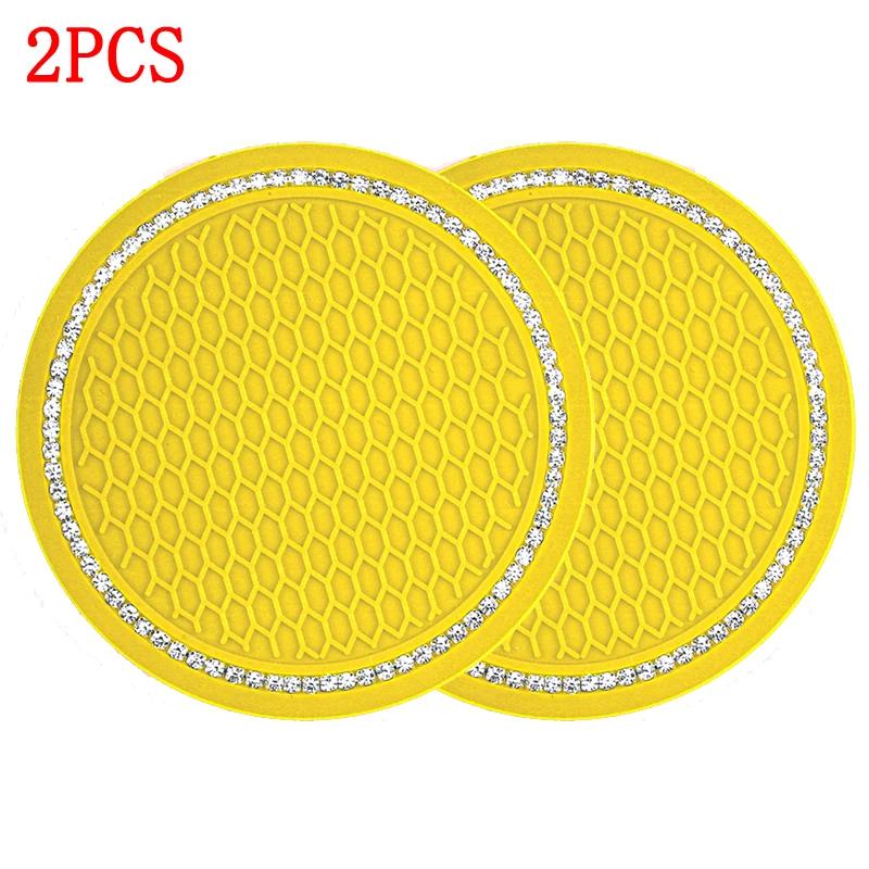 2Pcs Bling Car Cup Holder Coaster with Rhinestone Anti Slip Insert Mat Pads for Women Girls Universal Auto Interior Accessories