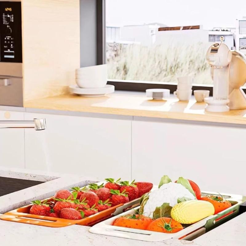Over the Sink Colander Plastic Strainer Basket for Fruit and Vegetable Washing Waterproof Kitchen Dish Storage Shelf