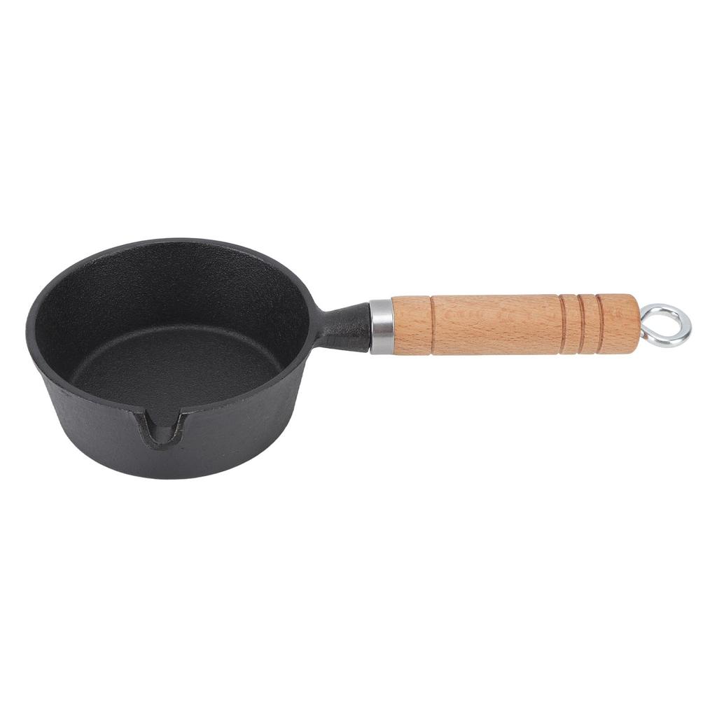 Egg Frying Pan Cast Iron Wood Handle Pre Seasoned Skillet for Indoor Outdoor Cooking