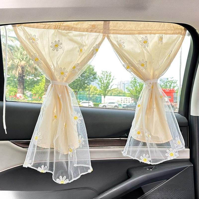 Car curtains Universal Cotton Embroidered Car Side Window Curtain - UV Protection Sunshade for Travel & Outdoor Use
