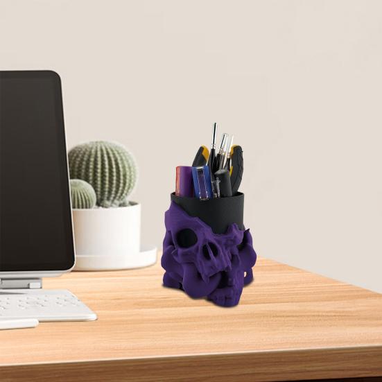 Skull Pen Holder Makeup Brush Holder Bathroom Storage Holder Skeleton Desk Organizer for Keys Cosmetic Tools Halloween Decorations