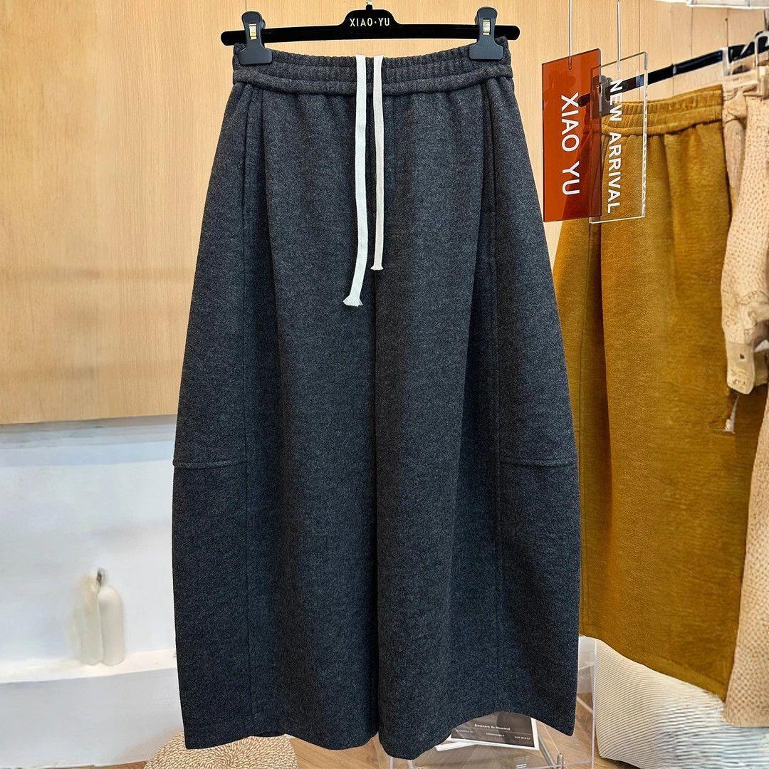 

Plus Velvet Woolen Wide-Leg Gathered Waist Pants Skirt - New Style Solid Color Women s Fashion 2025 L for 125-150 lbs