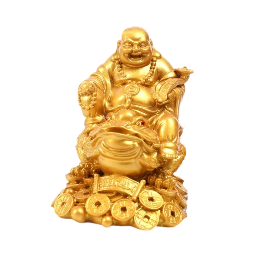 Fenshui Sculpture Table Centerpiece Money Frog Resin Figurine Laughing Buddha Statue for Shop Indoor Farmhouse Cabinet Car