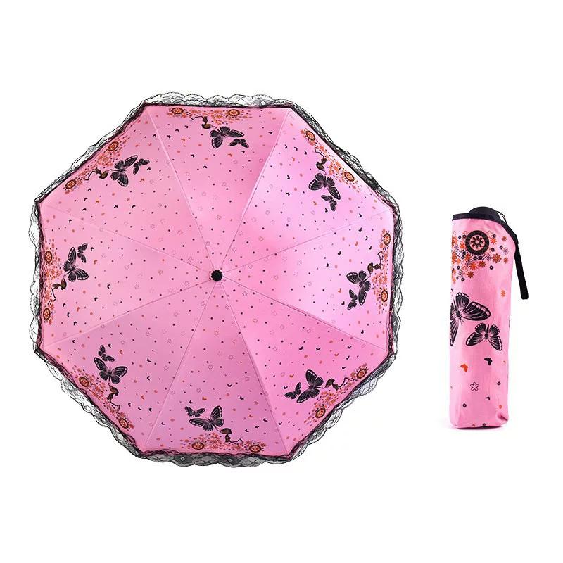 Creative Lace Umbrella with Fluttering Butterflies, 70% Off Layers of Black Coating for Sun Protection and Uv Protection, Dual-Purpose Sunshade