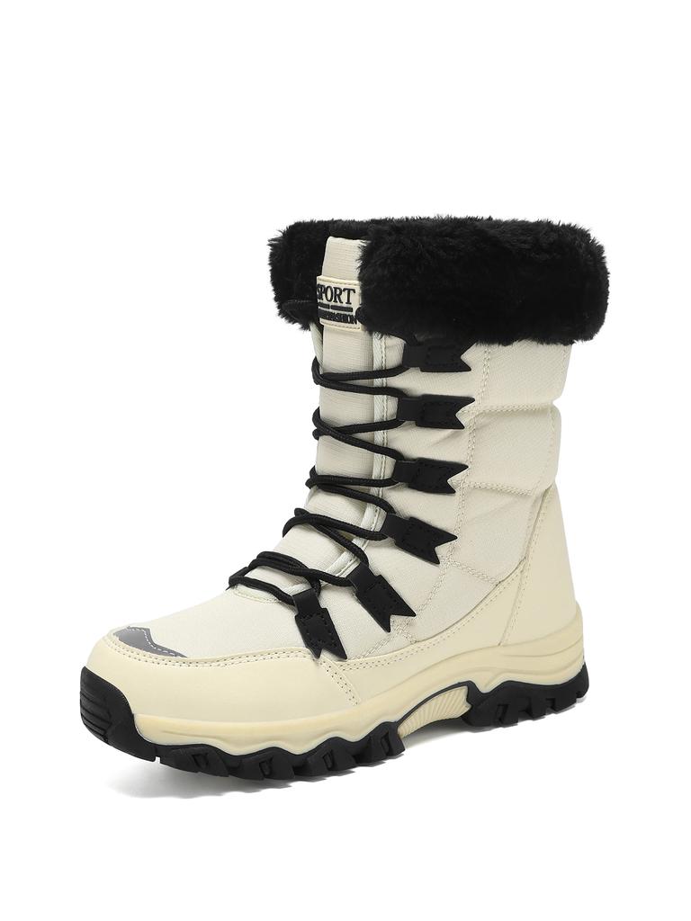 Damen-Stiefel, Winter, weißer Schneestiefel, kurzer Stil, wasserabweisendes Obermaterial, rutschfeste Qualität, schwarze Schuhe aus Plüsch
