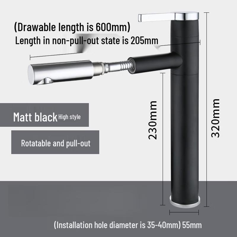 TLXT Black Pull-Out Rotatable Bathroom Faucet