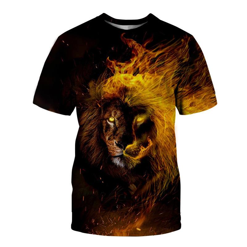 

Летние мужские футболки с коротким рукавом, модные повседневные, с 3D цифровой печатью животных, лев, круглый вырез 6XL