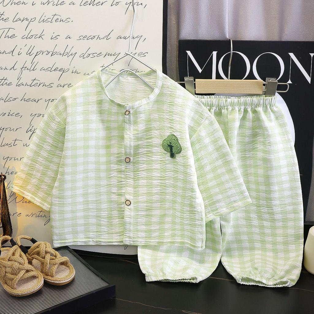 Children's Sleepwear Top Pants Spring and Autumn Two-piece Set for Boys and Girls Cloud Summer Cardigan Cartoon Home Suit Set