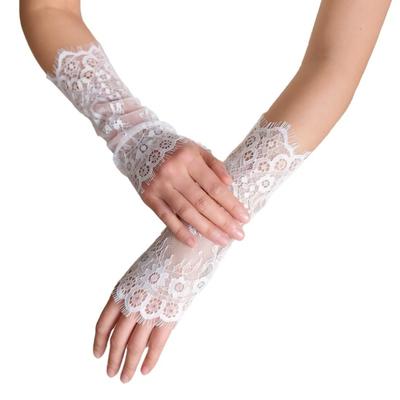 Bridal Lace Gloves Women Lace Arm Sleeves Elegant Long Gloves Fingerless or Five-Finger Gloves for Wedding Prom Tea Party