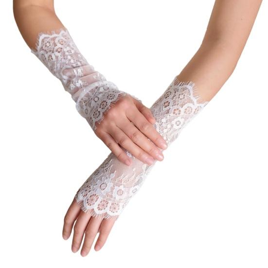 Bridal Lace Gloves Women Lace Arm Sleeves Elegant Long Gloves Fingerless or Five-Finger C