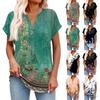 Women's Fashionable Casual Short-sleeved V-neck Button Printed Pullover Top