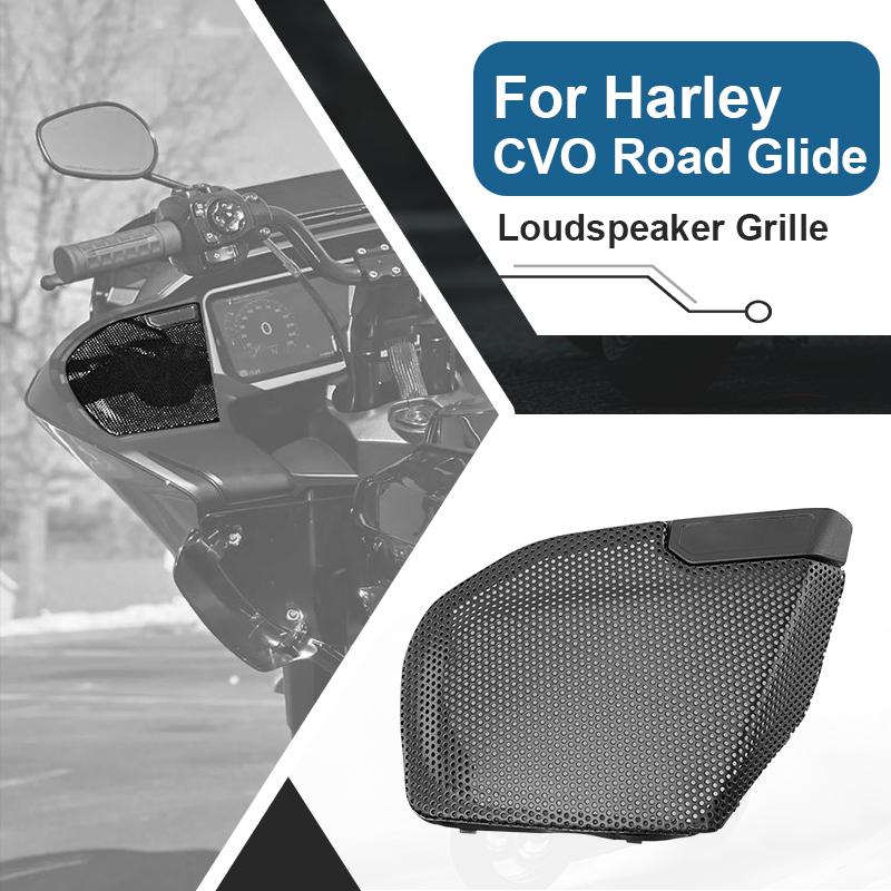 Grelhas de Alto-falante Laterais Pretas para Motocicleta Tampa de Buzina Malha de Acabamento Para Harley Touring CVO 112 117 Road Glide Street Glide 2026 2026 2026