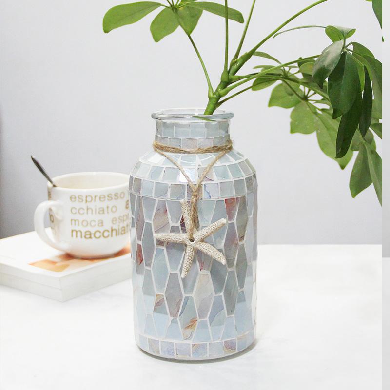 Pastoral Pink Purple Floral Straight Mosaic Glass Vase Fashion Home Guest Restaurant Decoration Countertop Vase