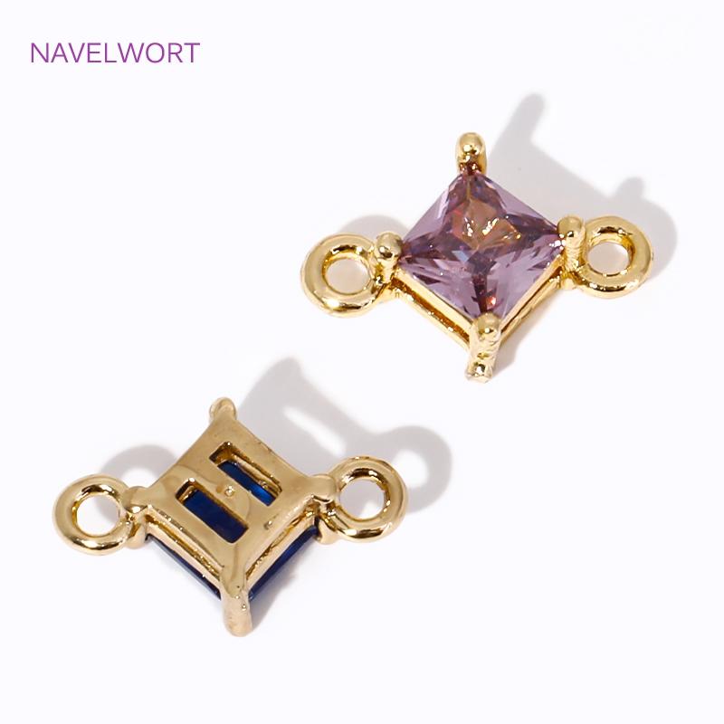 18K Gold Plated Charms Connector For Jewelry Making Supplies,Square Crystal Glass Charms,DIY Earring Bracelet Making Accessories
