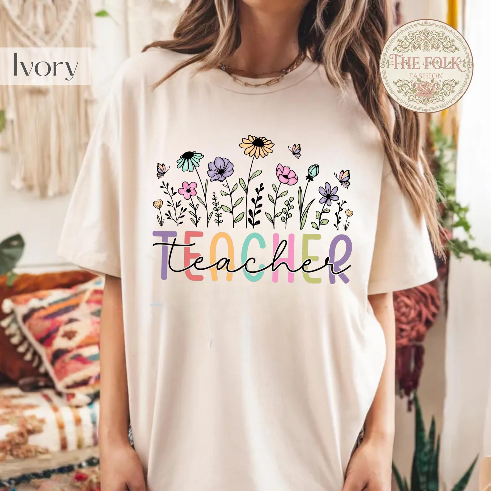 Teacher Wildflower Shirt, Colorful Floral Teacher Tee, Boho Teacher Appreciation Gift, Back to School Shirt,Preschool Elementary Teacher Top 4XL