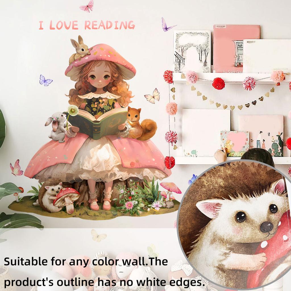 Cartoon Girl Butterfly Squirrel English Wall Sticker Children's Room Home Decoration Pvc Self-adhesive Wall Sticker