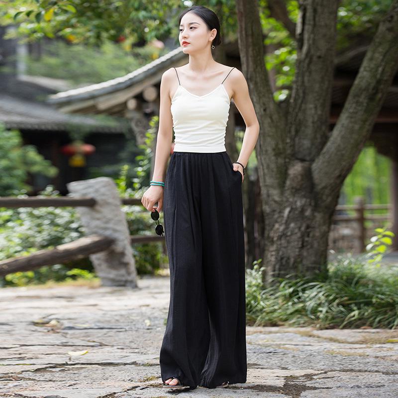 2025 Fall/Winter Cotton Linen Women's Chic Wide-Leg Skirt Pants - Textured, Flowy, and Leg-Elongating