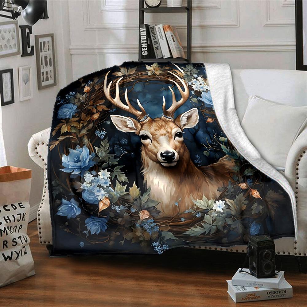 1 szt. Koc z imieniem jelenia Lekki flanelowy koc na sofę, łóżko, do podróży, na kemping, do salonu, biura, kanapy, fotela