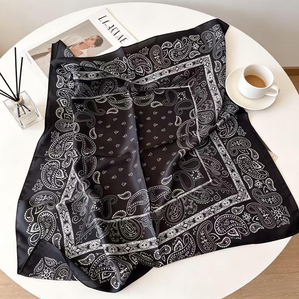 Elegant Women's Silk Scarf: Small, Imitation Silk, Spring & Autumn Neck Warmer, Japanese Style, Square Design.