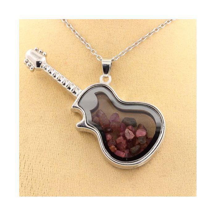 Stones and Minerals. Raw Multicolor Tourmaline Necklace. Guitar Model.