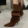 Fashion Vintage Thin Heels Women Knee High Boots Fashion Winter Sexy Pointed Toe Stripper Party Shoes Zapatos De Mujes