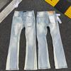 Mens Slim Fit Jeans Punk Style Distressed Printed Denim Pants Teens Casual Wear