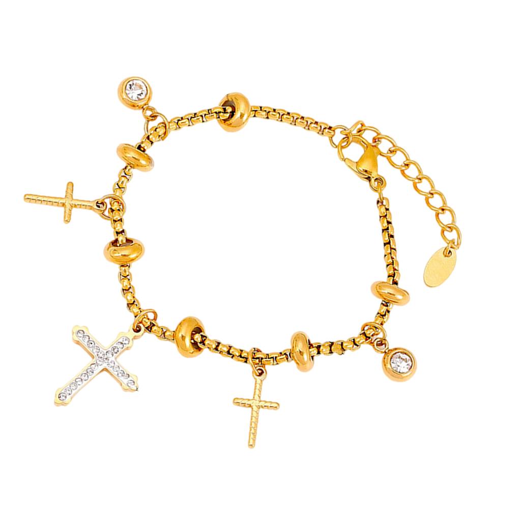Stylish Titanium Steel Sun Moon Bracelet With Diamond Detailing 16cm+4cm Extender Chain Women Accessory