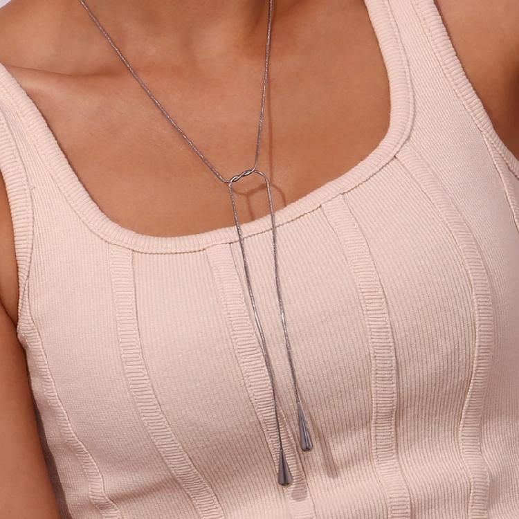 Versatile Two Tone Teardrop Pendant Necklace In Stainless Steel Adjustable for Casual or Formal Occasions