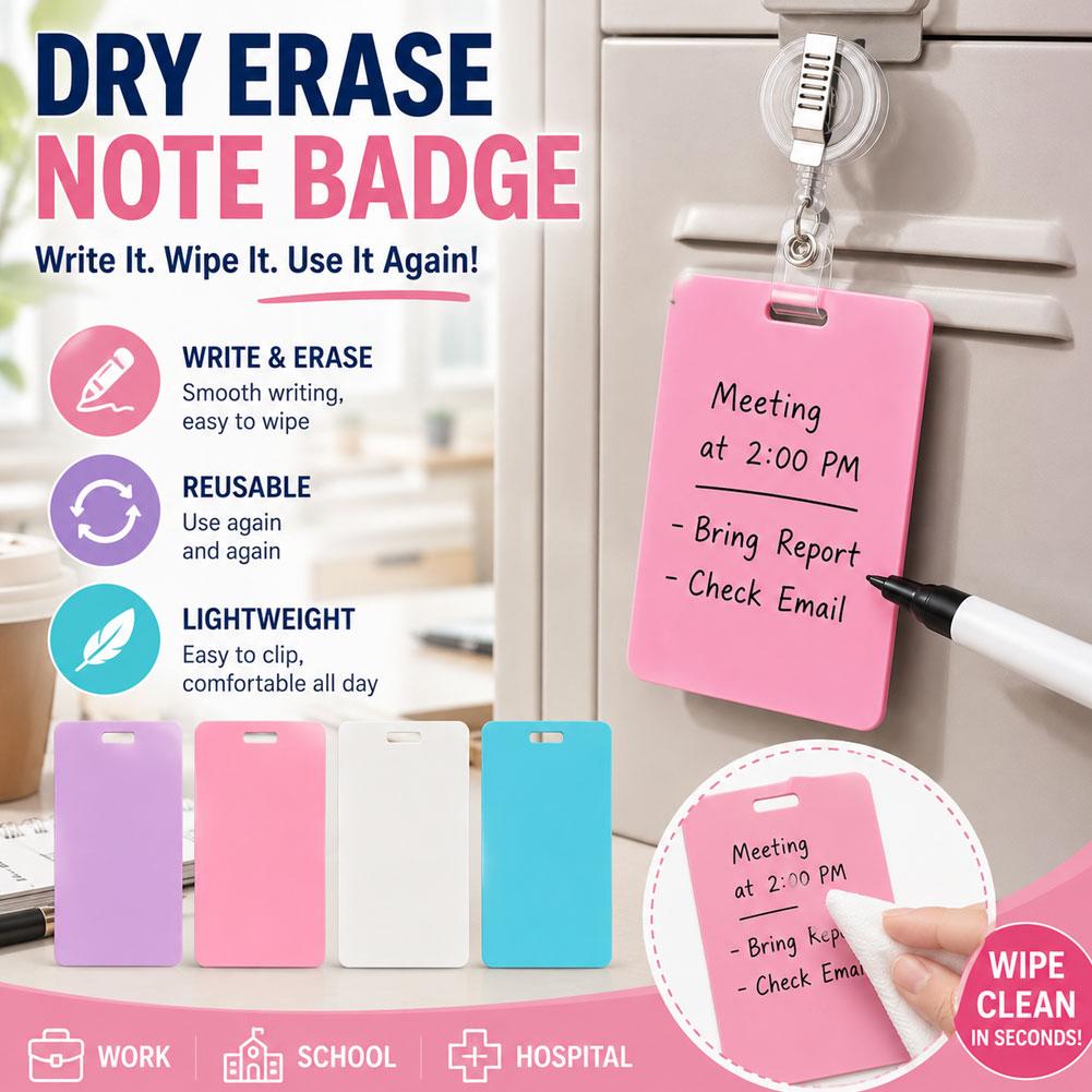 Dry Erase Note Badge Reusable Nurse ID Badge Holder Wipeable Writing Card for Hospital Work