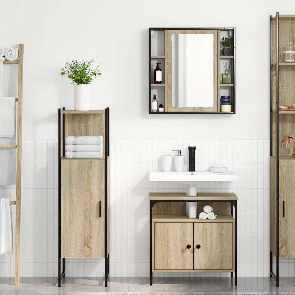 Bathroom Furniture Set with Shelf and Door 3 Pcs Brown Particleboard