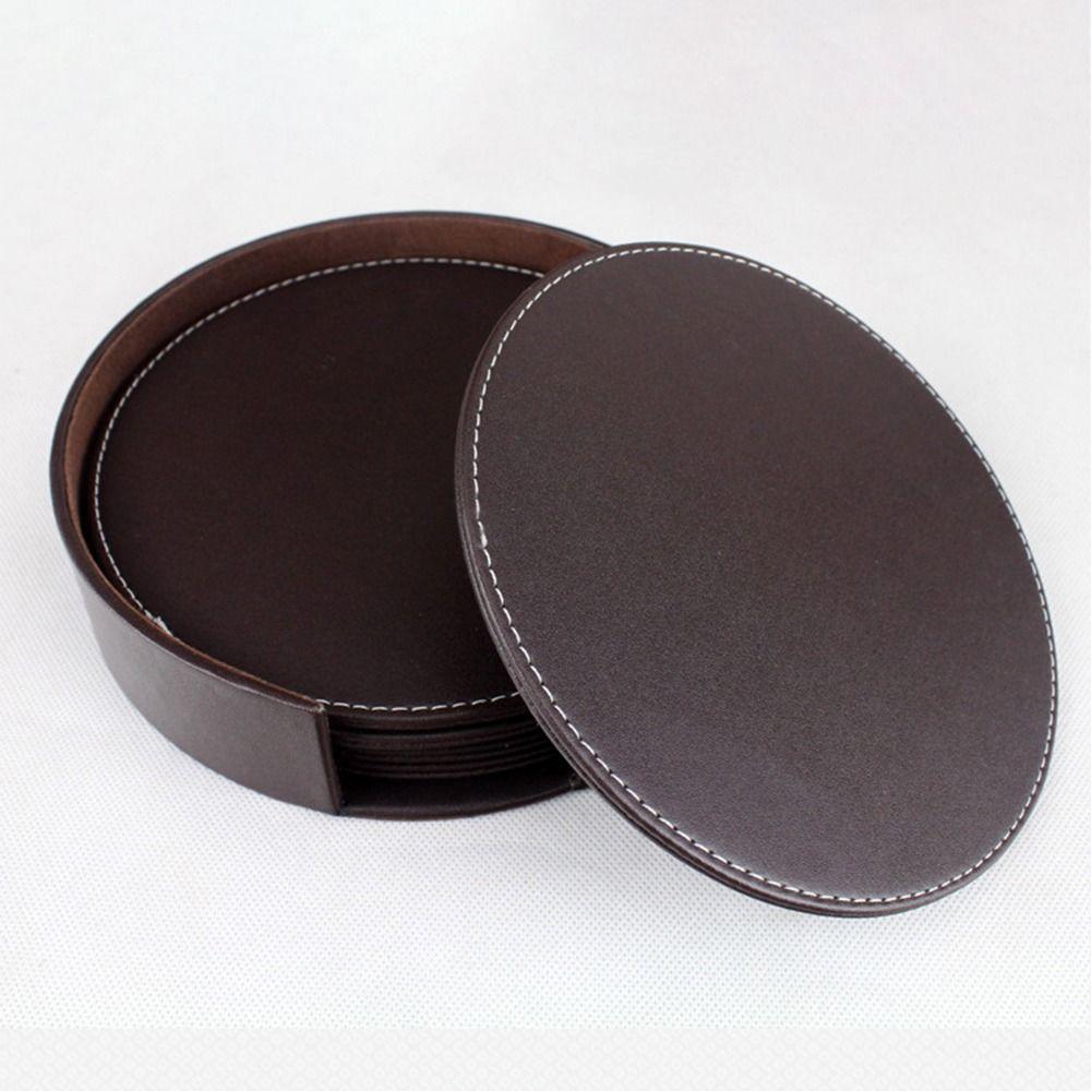 6Pcs Business Leather Coaster Heat-resistant Insulation Mat Durable Tableware Pads  Kitchen