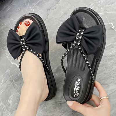 Women's Summer Sandals 2024 New Style Fashion Korean Version Bow Casual Slippers Outdoors Beach Versatile Single Shoes