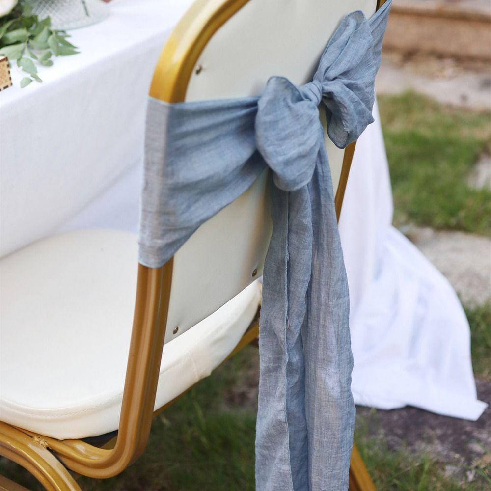 2Pcs Overlock Chair Decorative Bows Tulle Chair Ties Chair Sashes Cheesecloth  Banquet Events