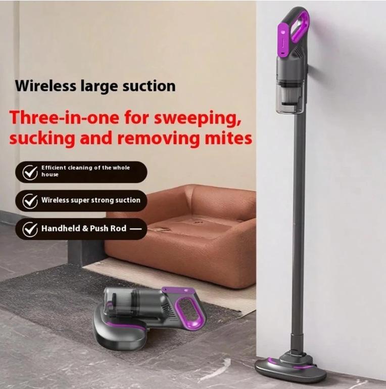 3-in-1 Wireless Mop Vacuum & Dust Mite Remover - High Suction, Multi-functional, Portable Electric Cleaner Brushless фиолетовый