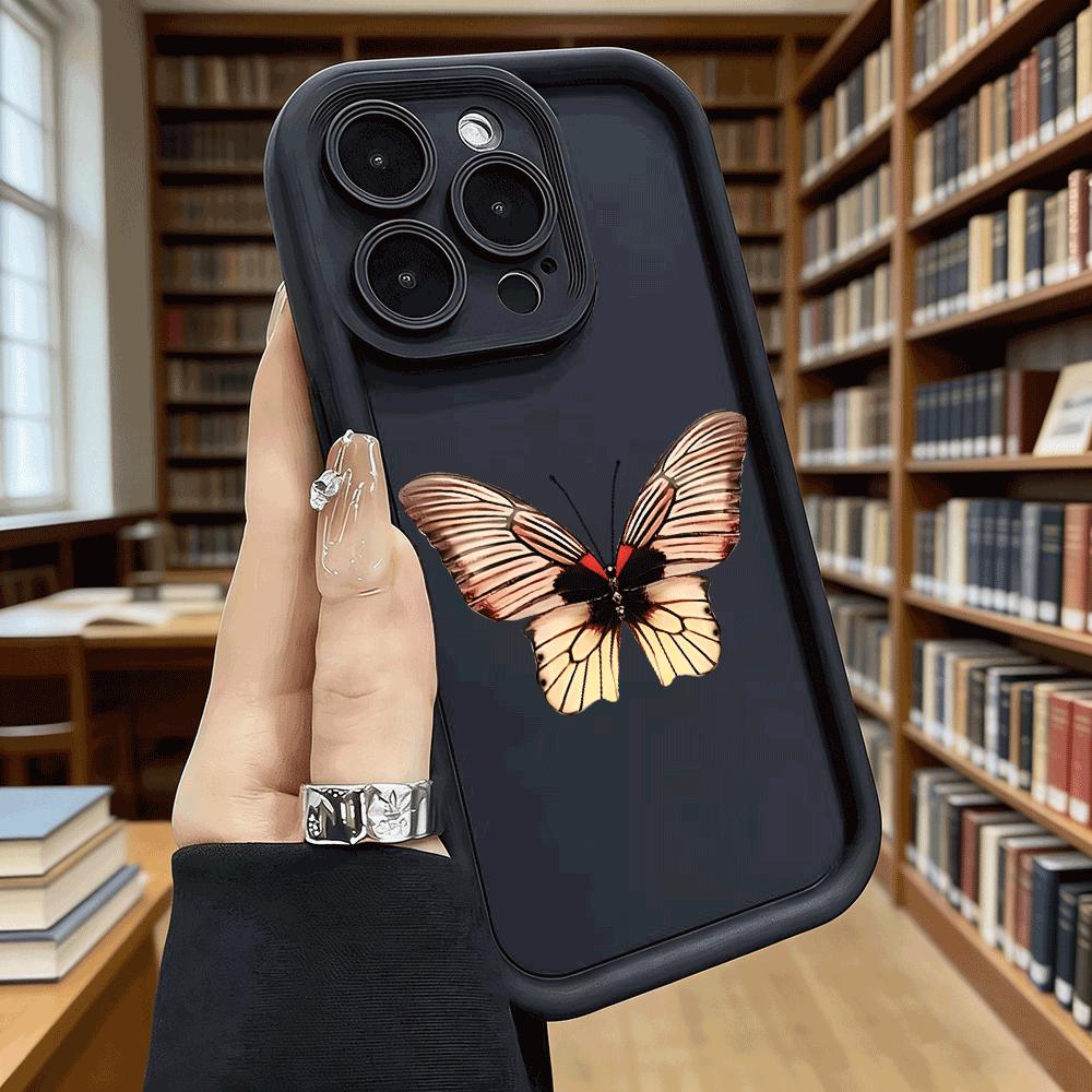 Red and Beige Butterfly Soft TPU Phone Case for iPhone 17 16 15 14 13 12 11 Pro Max Plus Shockproof Anti-Slip Cover