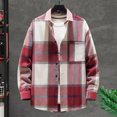 Männer Herbst Winter Kariertes Hemd Mantel Turndown Kragen Langarm Lose Fit Gemütliche Modische Hemd Streetwear